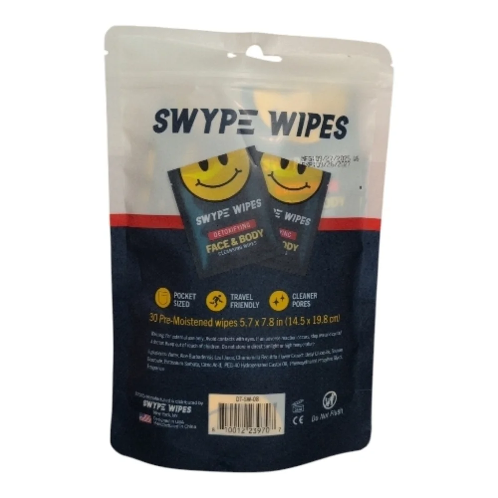 Swype Wipes Detoxifying Face & Body Cleansing Wipes 30 Pack Travel Gym